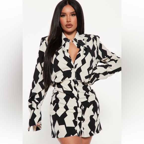 Fashion Nova All Fax No Printer Shirt Dress - Picture 1 of 8